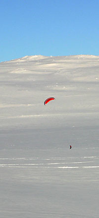 Haugastol is a stop on the Oslo to Bergen railway, and to the west is excellent kite skiing